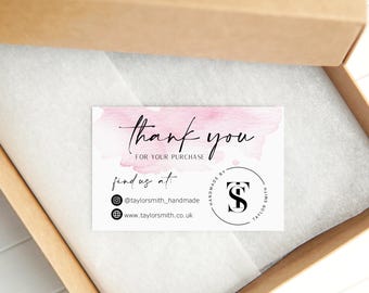 Personalized Business Cards, Pink Watercolor, Social Media Info