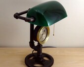 Industrial Bankers Lamp, Bankers Lamp Green, Desk Lamp, Pressure Gauge, Steampunk