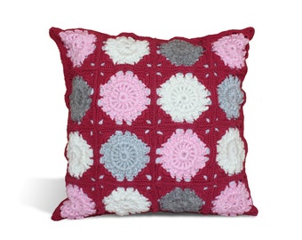 Crochet boho pillow Granny squares farmhouse decor