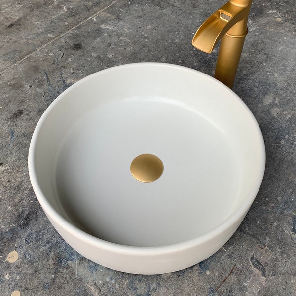 White Round Concrete Vessel Bathroom Sink Bowl Wash Basin