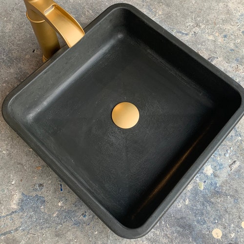 Charcoal Curved Square Concrete Vessel Bathroom Sink Wash Etsy