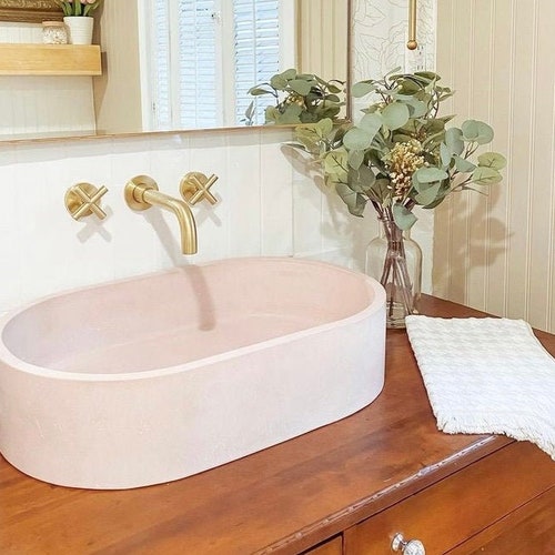 Small Pink Concrete Sink Bowl Vessel Tiny Bathroom Wash Basin Etsy