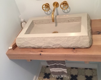 Concrete Vessel Sink Basin 24" Rockedge Rectangular Floating Vanity