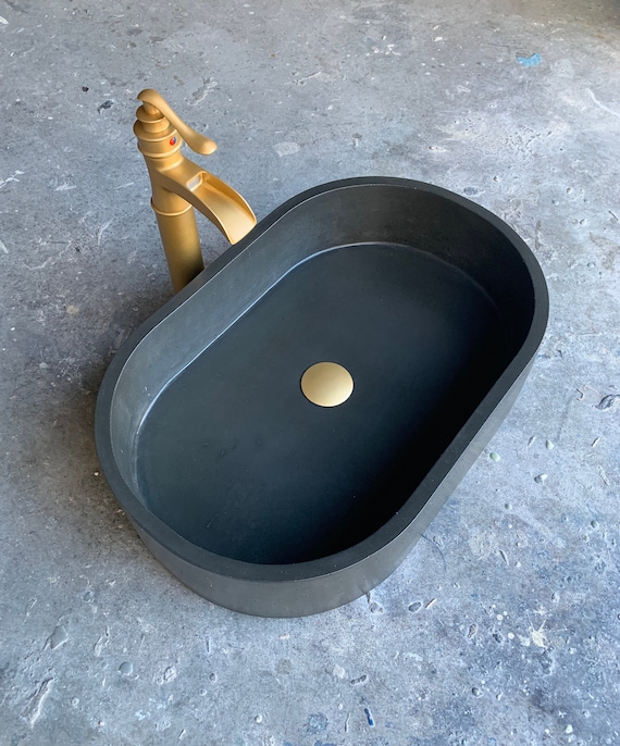 Charcoal Oval Concrete Bathroom Vessel Sink Wash Basin