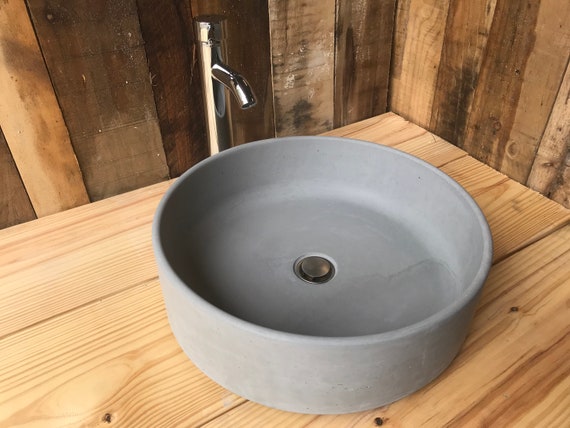 Gray Round Concrete Vessel Bathroom Sink Bowl Wash Basin