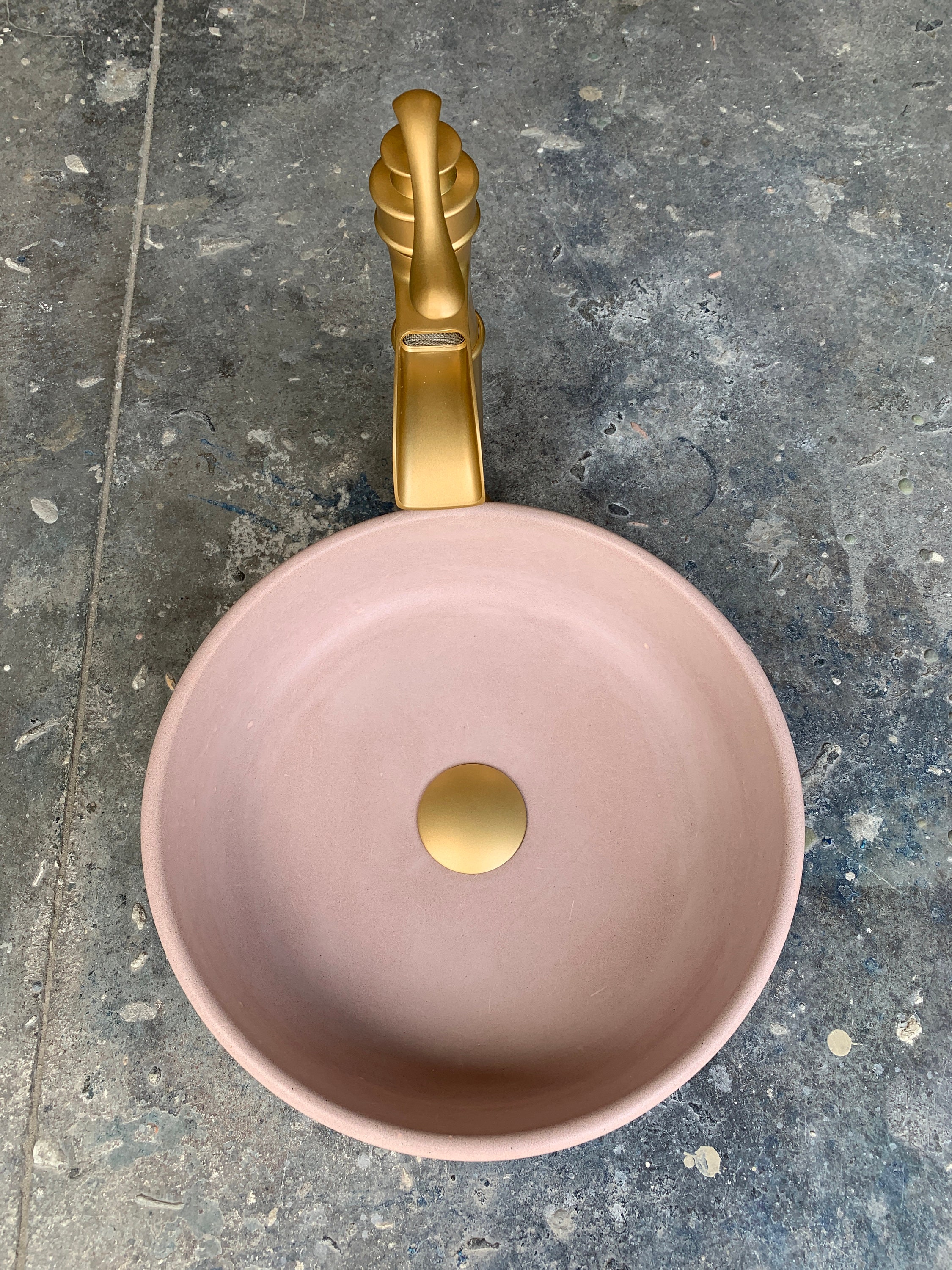 Small Pink Concrete Sink Bowl Vessel Tiny Bathroom Wash Basin