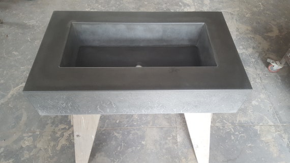 Concrete Trough Sink Floating Vanity Bathroom Wash Basin