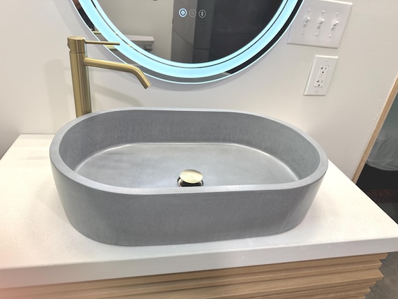 Gray Oval Concrete Bathroom Vessel Sink Wash Basin