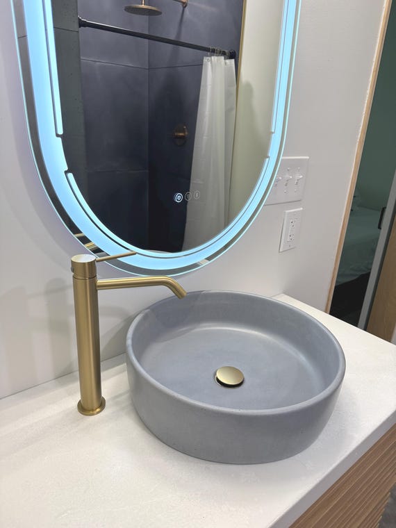 Gray Round Concrete Vessel Bathroom Sink Bowl Wash Basin