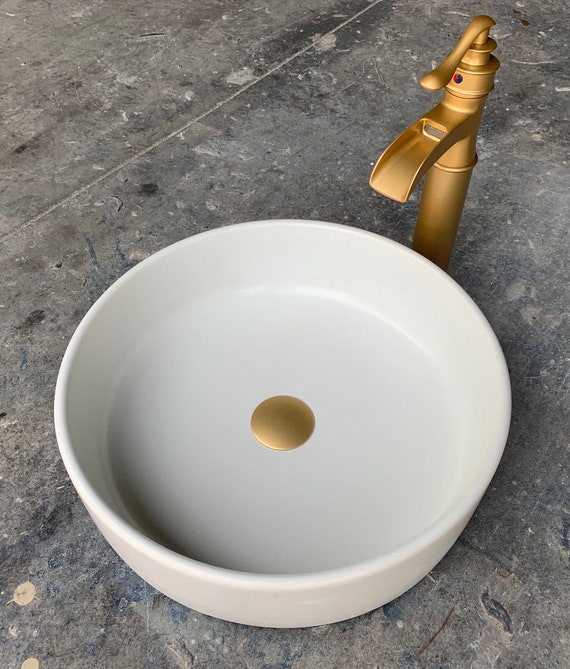 White Round Concrete Vessel Bathroom Sink Bowl Wash Basin