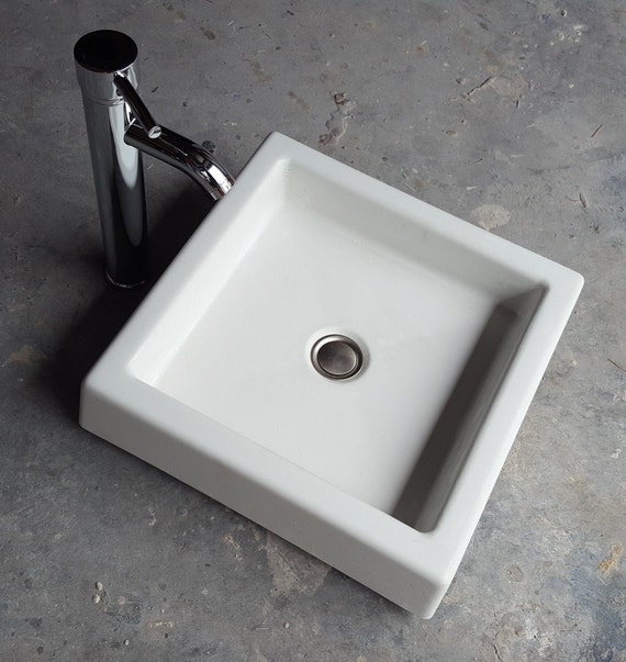 Small Sqaure Vessel Sink, Shallow square concrete sink basin