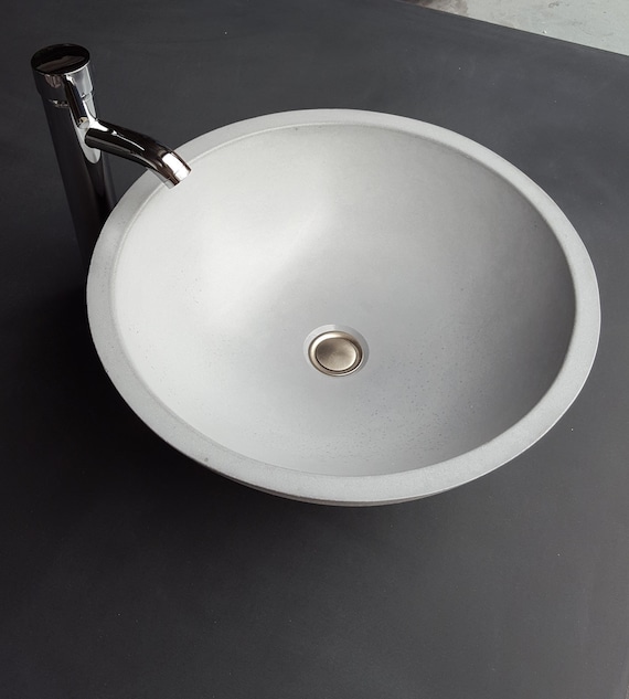 Light Gray Round Concrete Vessel Sink Bowl Bathroom Wash Basin