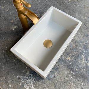 Small White Rectangle Concrete Sink Tiny Bathroom Vessel Wash Basin