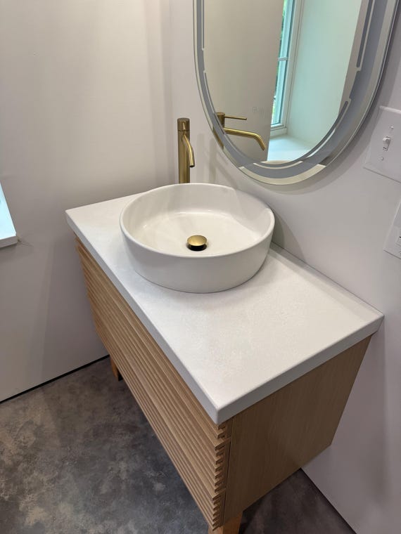White Round Concrete Vessel Bathroom Sink Bowl Wash Basin