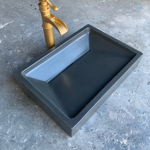 Small Charcoal Concrete Slot Drain Ramp Sink Bathroom Vessel Wash Basin