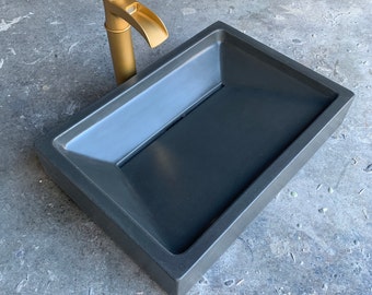 Small Charcoal Concrete Slot Drain Ramp Sink Bathroom Vessel Wash Basin