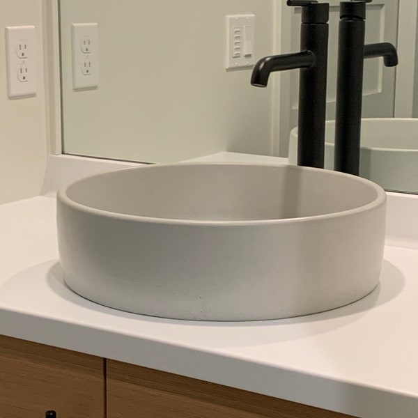 Light Gray Round Concrete Vessel Bathroom Sink Bowl Wash Basin