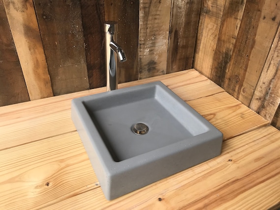 Small Square Vessel Sink, Shallow Square Concrete sink Basin