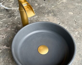 Small Dark Gray Round Concrete Vessel Tiny Sink Bathroom Wash Basin