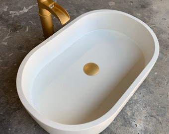 White Oval Concrete Bathroom Sink Vessel Wash Basin