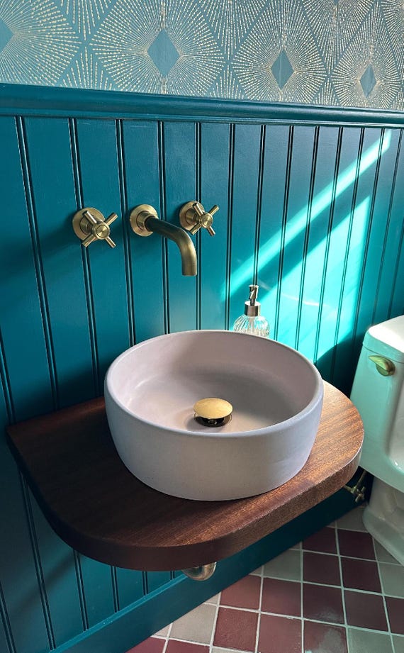 Small Pink Concrete Sink Bowl Vessel Tiny Bathroom Wash Basin