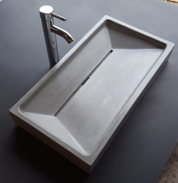 Concrete Bathroom Sink, Slot drain vessel Ramp Sink