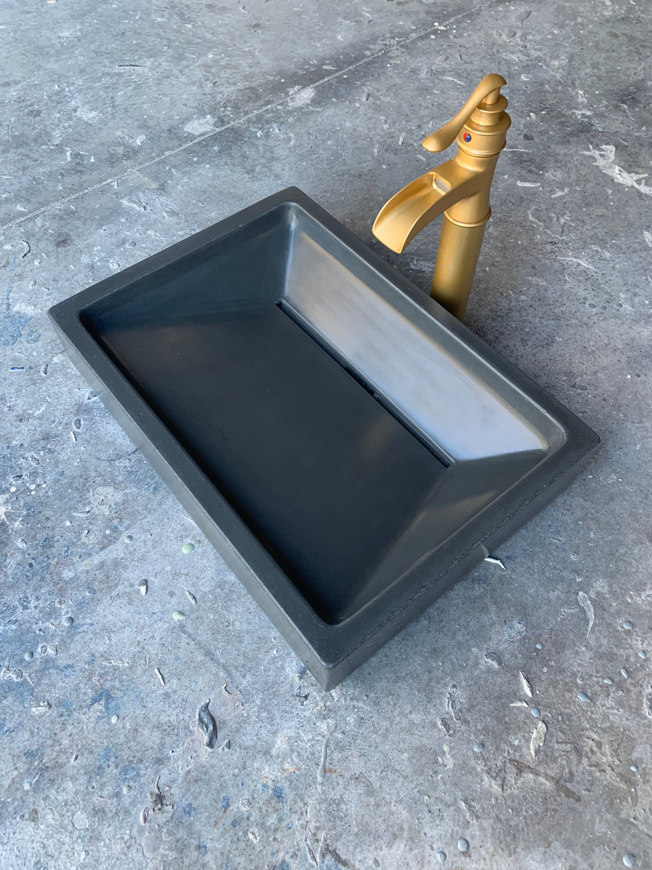 Small Charcoal Concrete Slot Drain Ramp Sink Bathroom Vessel Wash Basin
