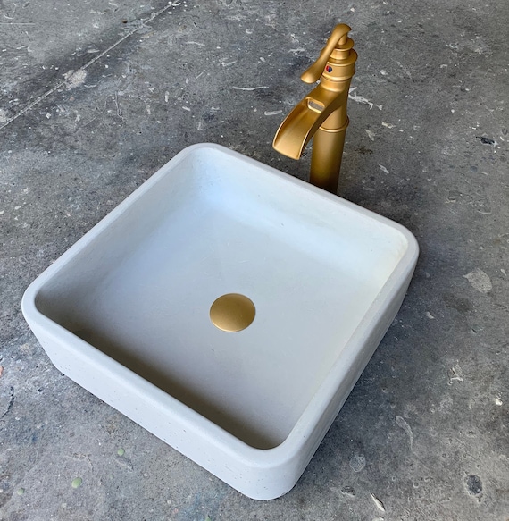 Curved Square Concrete Vessel Bathroom Sink Basin