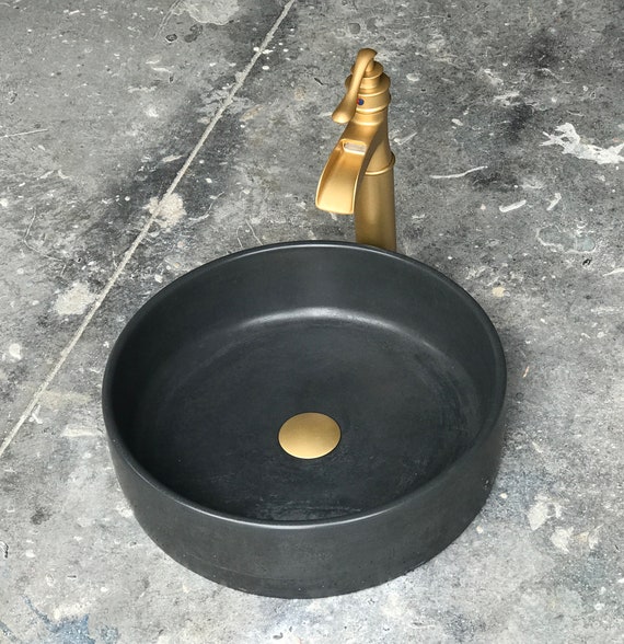 Charcoal Round Vessel Bowl Concrete Bathroom Sink Wash Basin