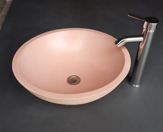 Pink concrete vessel sink, bowl sink pink sink basin