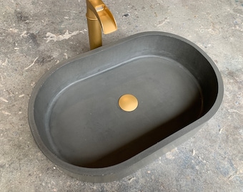 Dark Gray Oval Concrete Bathroom Sink Vessel Wash Basin