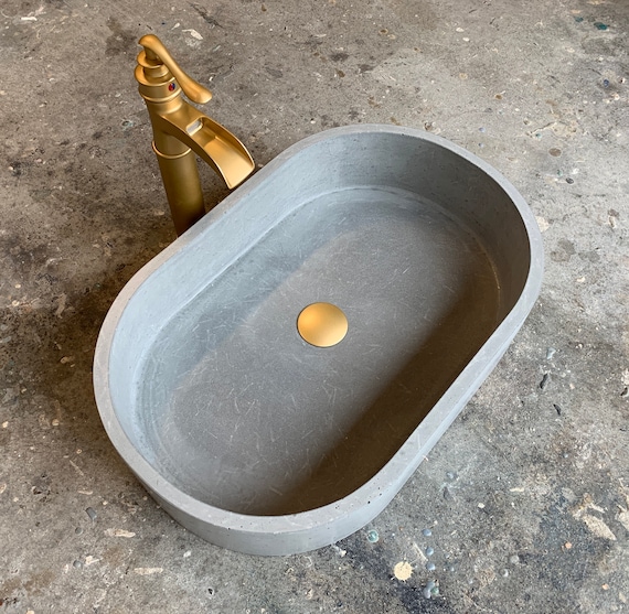 Gray Oval Concrete Bathroom Vessel Sink Wash Basin