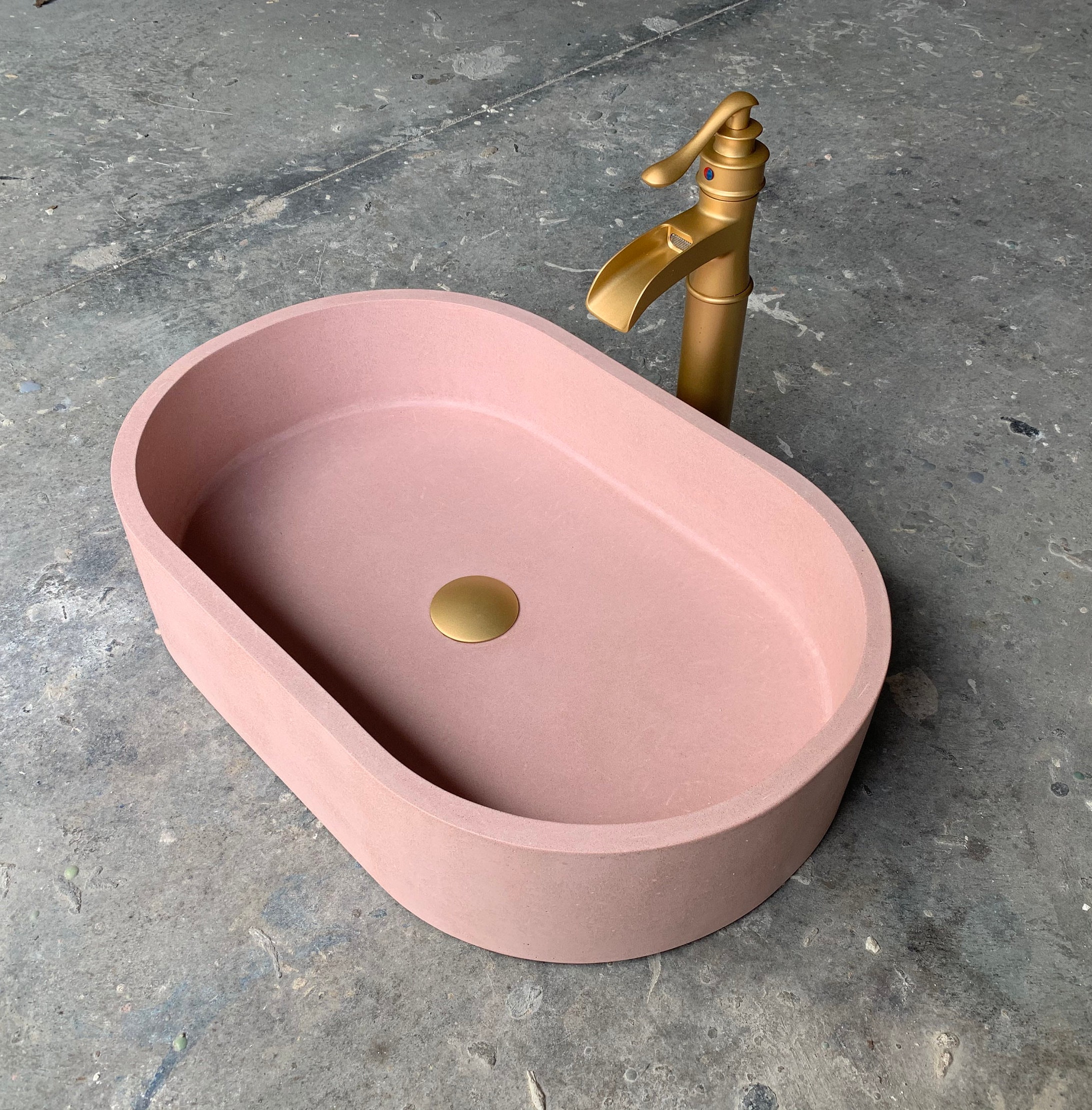 Pink Oval Concrete Bathroom Vessel Sink Wash Basin Etsy