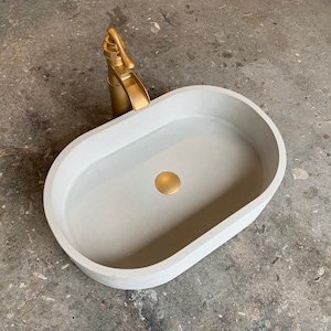 Light Gray Oval Concrete Bathroom Sink Vessel Wash Basin