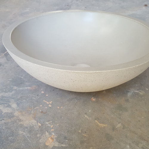 Gray Round Concrete Vessel Bathroom Sink Bowl Wash Basin Etsy