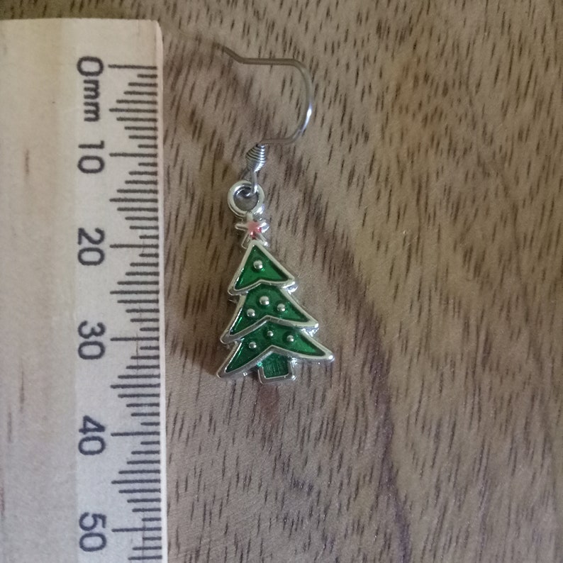 Festive Jewellery Green Enamel Charms Christmas Tree Earrings