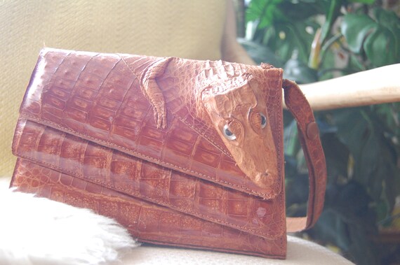 real alligator purse with head