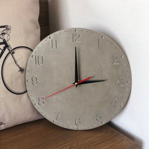 Modern Concrete Wall Clock, Gray Concrete Home Decor, Cement Clock, non-ticking/silent mechanism Gray