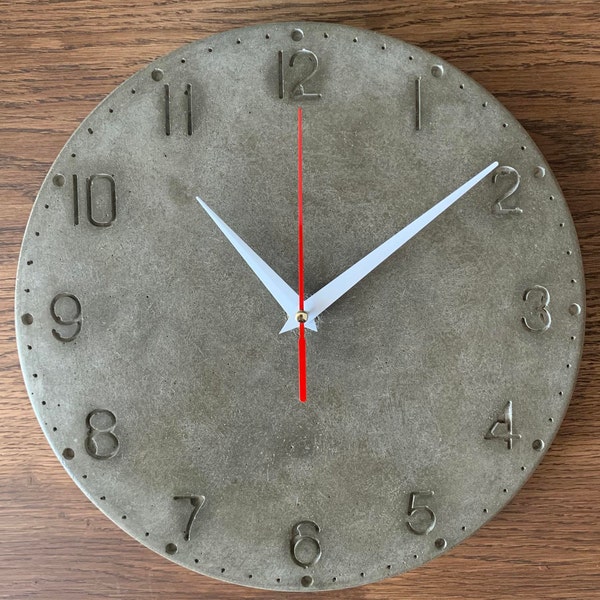 Modern Concrete Wall Clock,  Gray Concrete Home Decor, Cement Clock, non-ticking/silent mechanism