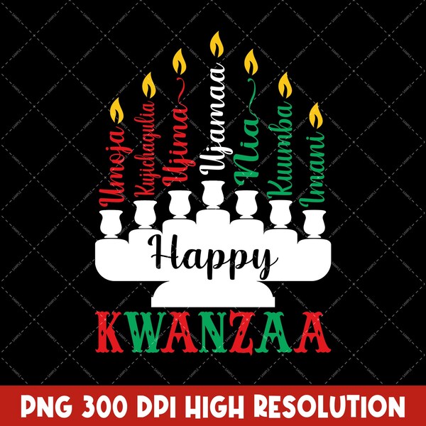 Happy Kwanzaa PNG, African Holiday Afrocentric Xmas Digital Download, Black Culture, 7 Principles Of Kwanzaa Sublimation