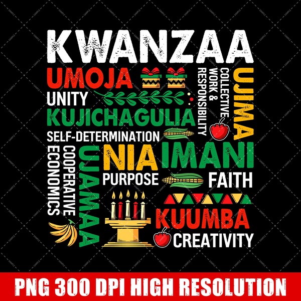 Retro Happy Kwanzaa PNG, 7 Principles Of Kwanzaa Digital Download, Seven Candles Africa Celebration Sublimation