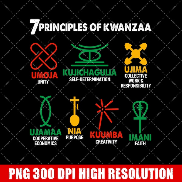 7 principios de Kwanzaa PNG, Descarga digital de Navidad afrocéntrica de vacaciones africanas, Cultura negra, Sublimación feliz de Kwanzaa