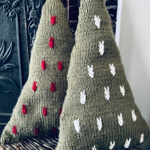 Christmas Tree Pillow // Knit Tree Pillow Red Or White