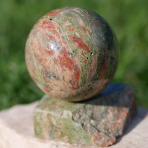 Unakite & Epidosite Sphere with Natural Cavities – Vibrant Polished Stone, Kryvyi Rih Ukraine