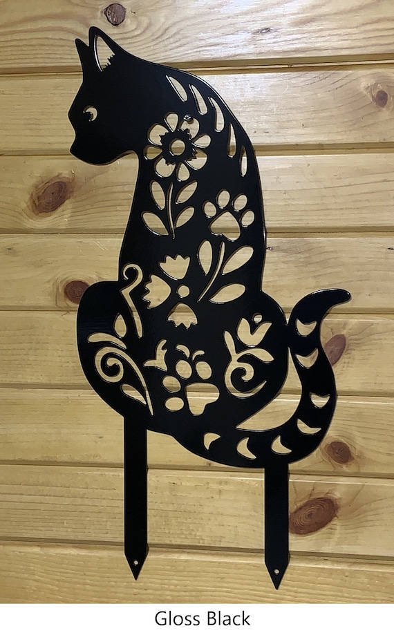 Cat Yard Stake Metal Outdoor Lawn Ornament Yard Art Sign Etsy