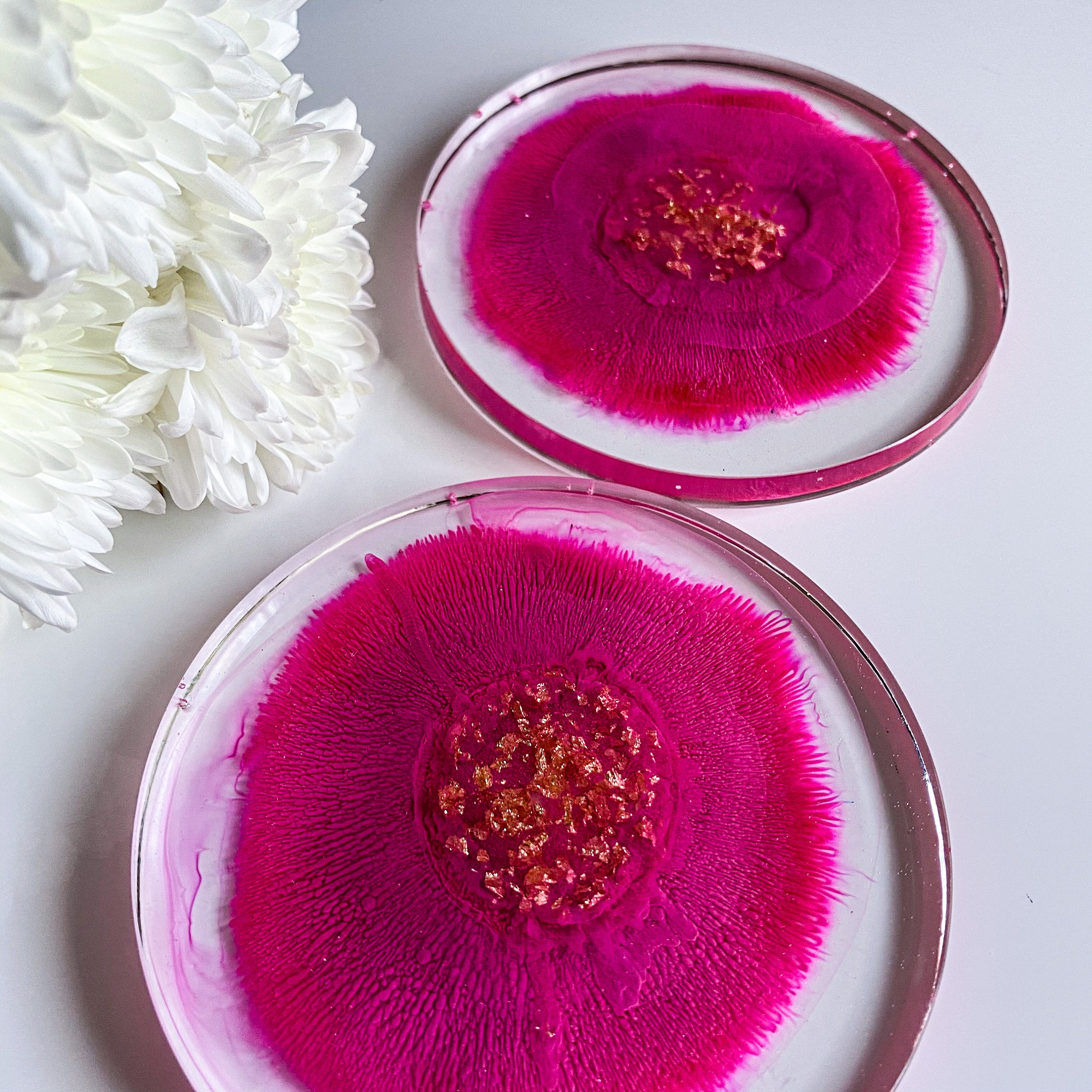 Fuchsia/Pink & Gold Coasters Set of 2 Resin Coaster set Etsy