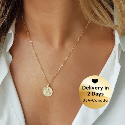 Gold Coin Necklace Virgin Mary Coin 