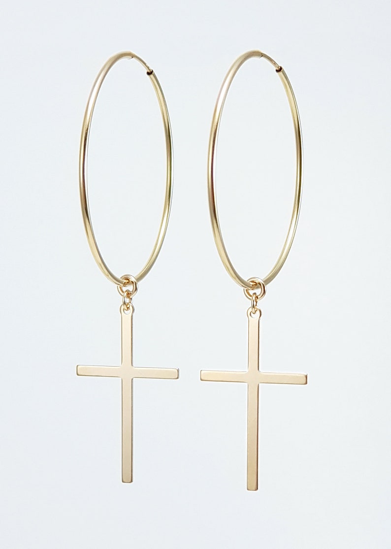 Gold Cross Hoop Earrings / Gold Filled Hoop Earrings / Etsy