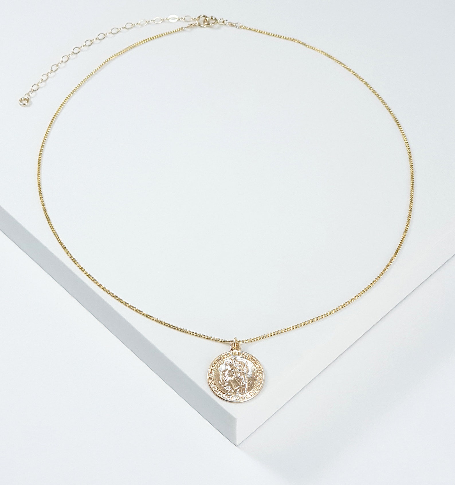 Gold Coin Necklace Saint Christopher Pendant Etsy