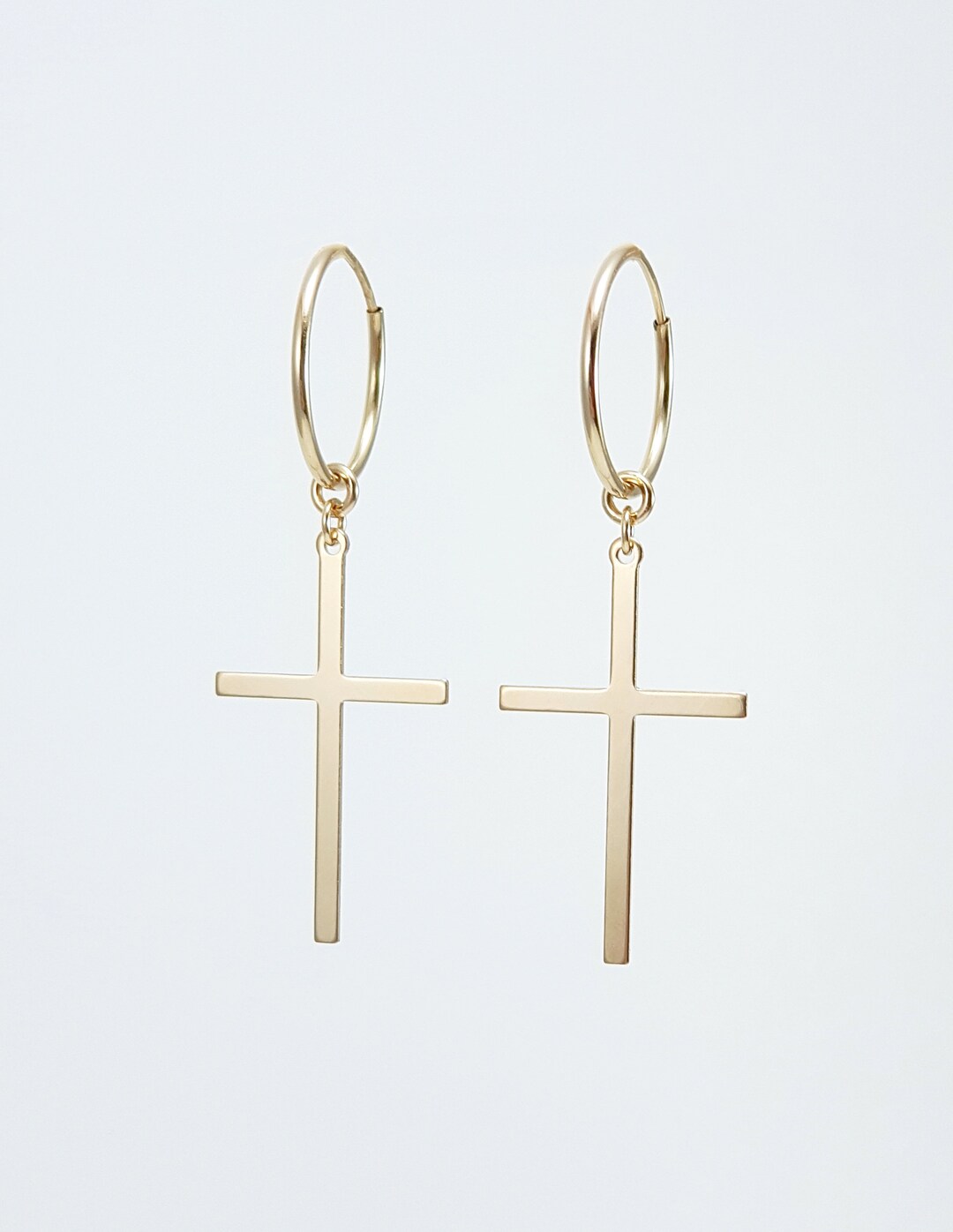 Gold Cross Hoop Earrings / Gold Filled Hoop Earrings / Etsy